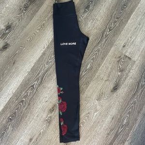 Spiritual Gangster Leggings- Small- Love More- Embroidered roses